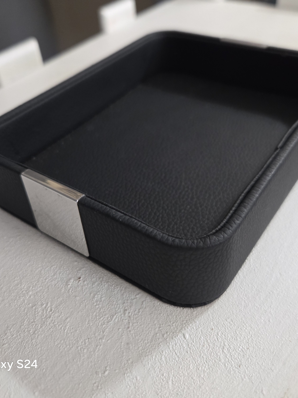 Source Unknown Black Leather Key & Card Tray with Silver Accent